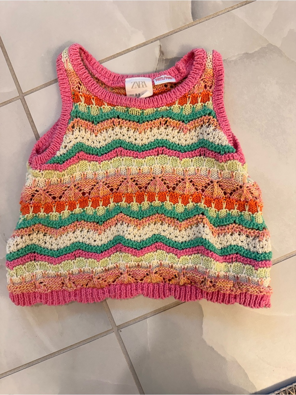 ZARA Multicolor Knit Girls' Tank Top with Pink Trim